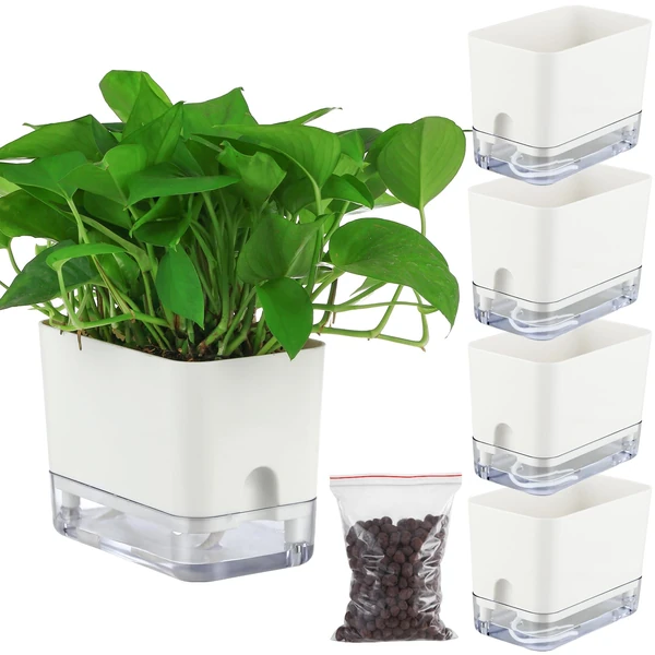 Amazon.com : Planterhoma Self Watering Plant Pots for Indoor Plants 7 inch,  4 Packs Rectangle Self-Watering Planters with Dr