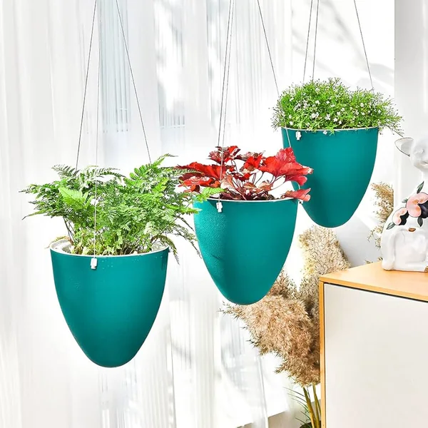 Amazon.com: Sungmor Unique Eggshell Self Watering Hanging Planters, 3PC Modern Fashion Teal 7.2