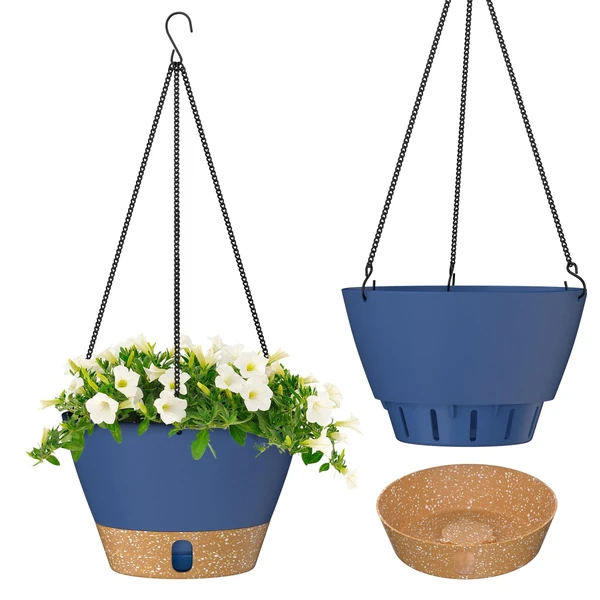 ZMTECH 2 Pack 8 Inch Hanging Planters with Visible Water Level Tray Self Watering Plant Pot with Drainage Holes and Removabl