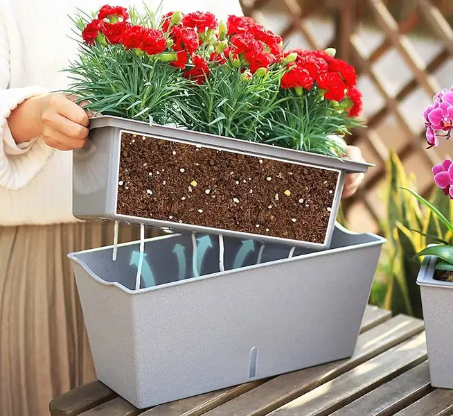 Amazon.com : USTARAIL 12 Inch Rectangular Self Watering Planter  Indoor,Windowsill Herb Box, Outdoor Flower Pot Succulent wit