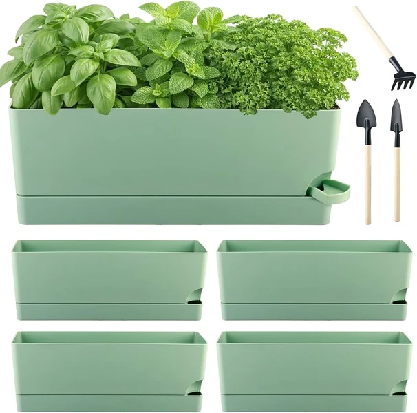 Amazon.com : 4 Pack Self Watering Pots for Indoor Plants 17 Inches Window Boxes  Planters Rectangular Flower Pots Rectangle H