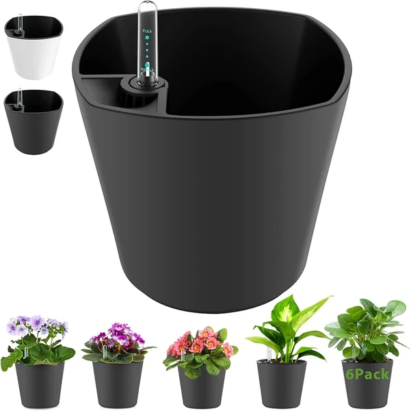 Amazon.com : Self Watering Planters for Indoor Outdoor Plants 7 inch Flower  Pot with Water Level Indicator Grey 6 Pack Afric