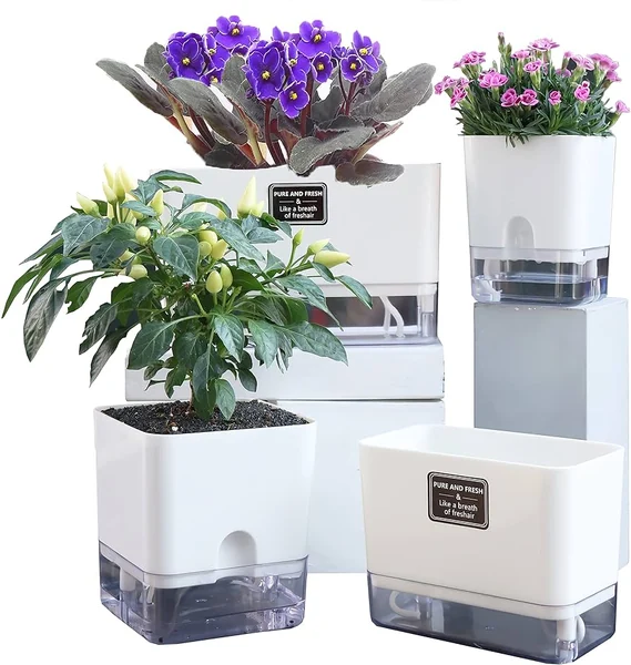 Amazon.com: FAMZ Self Watering Planters 4 Pack，Self Watering Pots for  Indoor Plants，Automatic Moisturizing，Transparent Squar